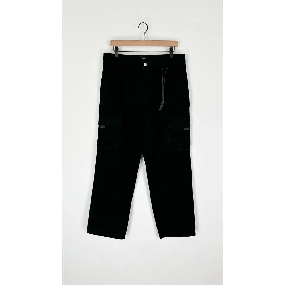Hours Collection Mens Cargo Pants Size Large Black New 32x30 Y2K Wide Leg